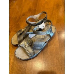 Barefoot Freedom Women’s Leather Comfort Sandals Gray Flower Hook & Loop Size 9.